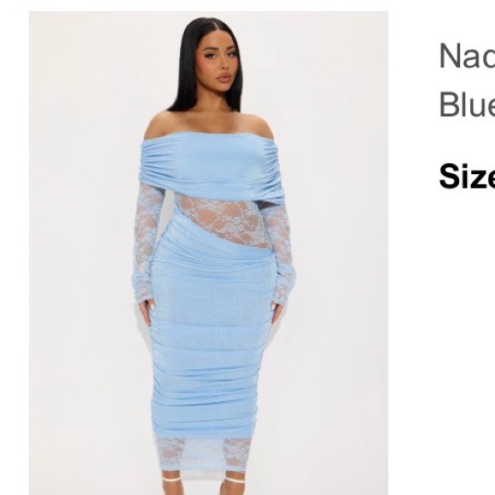 Nadia Lace Slinky Midi Dress - Blue